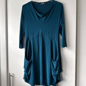 Sympli The Best Women’s 10 Drapey  Relax Tunic Dress Large Pockets Teal D01